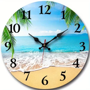 Clock Beach Scene - Wooden Round Decorative